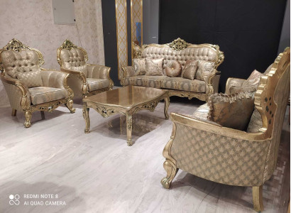 Französische Sofagarnitur Polster Möbel Couchgarnitur 5tlg. Sofa Tisch